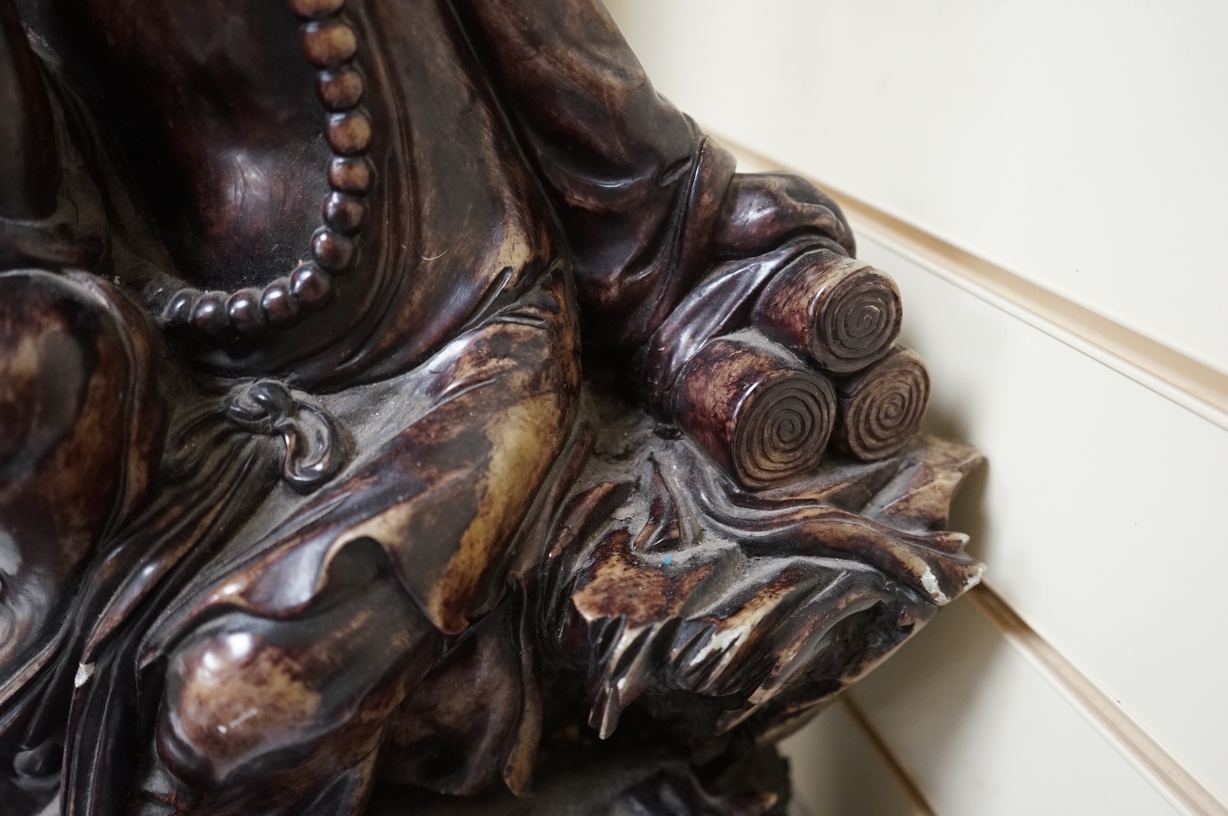 A large Chinese soapstone figure of a Luohan, 48cm
